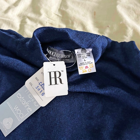 SWEATER, 100% FINE MERINO WOOL, SIZE L, DEEP BLUE, MOCK NECK, LONG SLEEVES, HOLT - Picture 2 of 4
